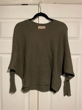 Philosophy Olive Ribbed Drop-Sleeve Crewneck Sweater
